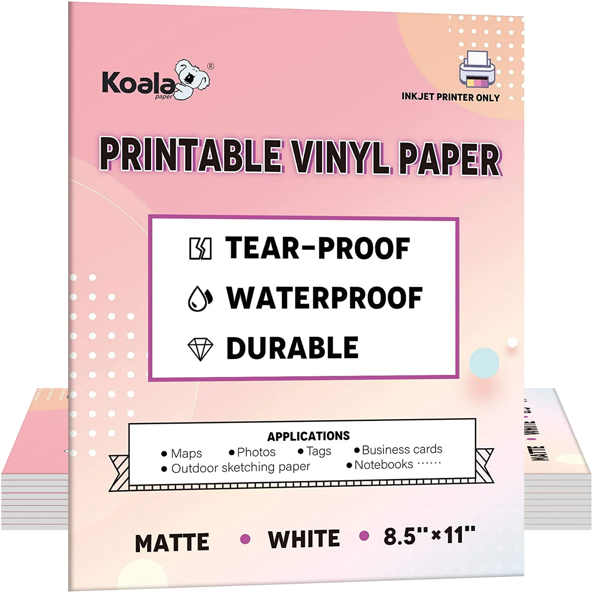300 Sheets Koala Printable Waterproof Paper for Inkjet Printer, 8.5x11