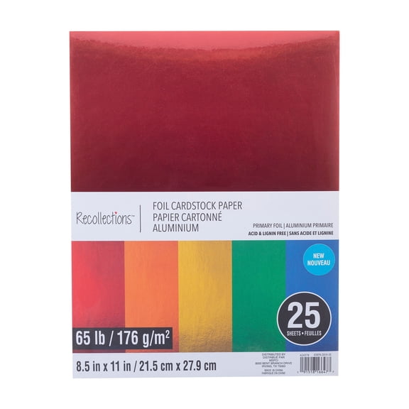 Recollections 300 Sheets Primary Foil 8.5" x 11" Cardstock Paper - Acid and Lignin Free Paper for Scrapbooks, Arts & Crafts - Bulk Pack