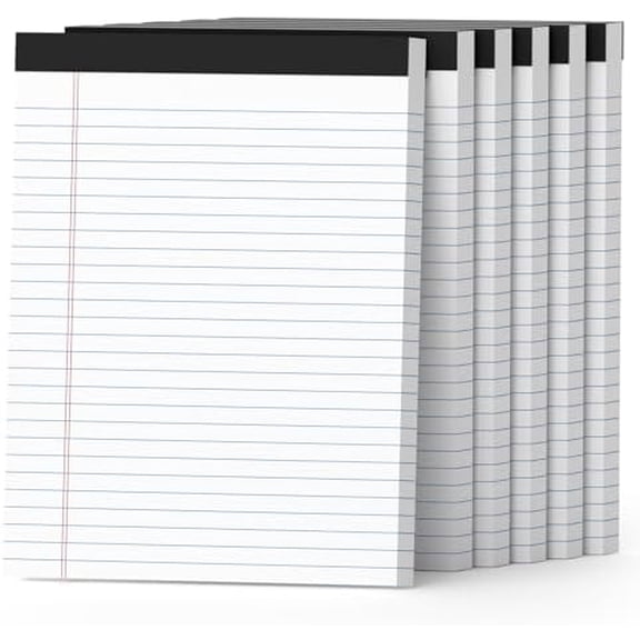 300 Sheets White Legal Pads 8.5 x 11 Wide Ruled 6 Pack Notebook Paper Note Pad 50 Sheets per Notepad Perforated Writing Pad Study Back 8x11 Pads of Paper