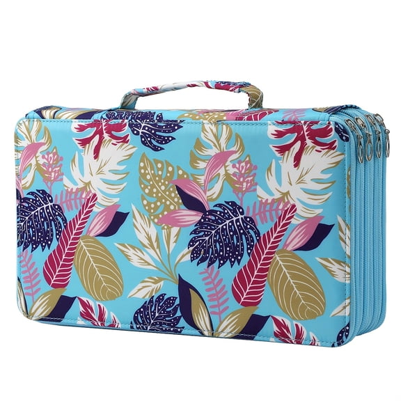 300-Slot Large Capacity Colored Pencil Case with Zipper Closure, Floral Polyester Artist Organizer Storage Bag for Art Studio Home Office