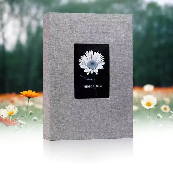 Photo Album 4x6, 300 Photos, Writing Space, Linen Cover, Front Window, Memory Book,Gray