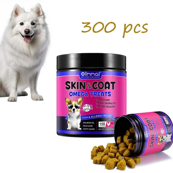 300 Soft Dog Allergy Relief,Skin & Coat Chews,Supplements for Healthy Skin & Coat, Itch Relief for Dogs With Allergies - Chicken Flavor