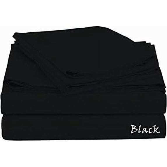 300 TC Finish Style Sheet Set - 4-Pieces Egyptian Cotton - SOLID COLORS - California King Size - Solid Colors { Black } Fit Mattress Deep 30" Inches By KM LINEN