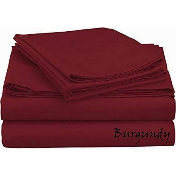 300 TC SHEET SET 100 % Cotton !! Blissful Sleep 4-Pieces !! SOLID COLORS - Full Size - Solid Colors { Burgundy } Extra Large Pocket 26" Inches By KM LINEN
