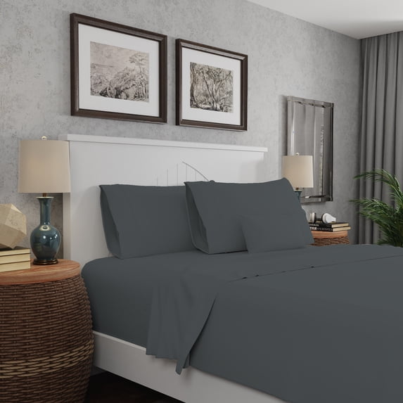 Purity Home 4-Piece Full Sheet Set 300TC Sateen, Cotton Rayon Blend, Deep Pockets, Ultra-Soft, Eco-Friendly & Durable Dark Gray