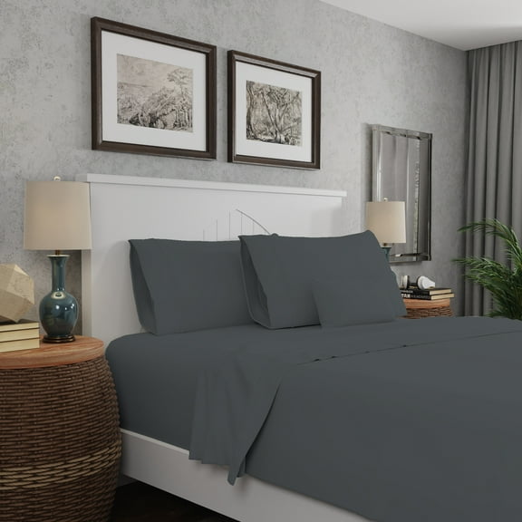 Purity Home 4-Piece Full Sheet Set 300TC Sateen, Cotton Rayon Blend, Deep Pockets, Ultra-Soft, Eco-Friendly & Durable Dark Gray