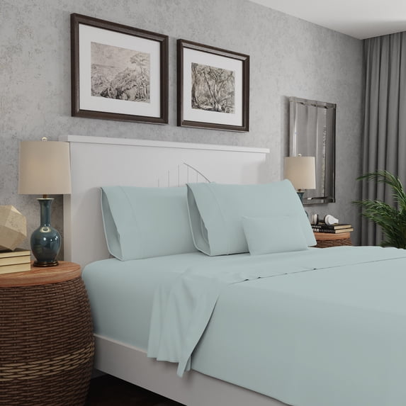 Purity Home 4-Piece Full Sheet Set 300TC Sateen, Cotton Rayon Blend, Deep Pockets, Ultra-Soft, Eco-Friendly & Durable Light Blue