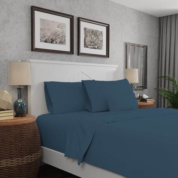 Purity Home 4-Piece King Sheet Set 300TC Sateen, Cotton Rayon Blend, Deep Pockets, Ultra-Soft, Eco-Friendly & Durable Dark Blue