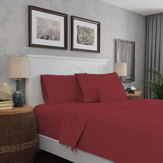 Purity Home 4-Piece King Sheet Set 300TC Sateen, Cotton Rayon Blend, Deep Pockets, Ultra-Soft, Eco-Friendly & Durable Red