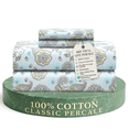 thumbnail image 1 of Feather and Stitch New York 4-Piece 300 Thread Count Aqua Paisley 100% Cotton Percale Sheet Set, King, 1 of 4
