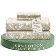 thumbnail image 1 of Feather and Stitch New York 4-Piece 300 Thread Count Ivory Paisley 100% Cotton Percale Sheet Set, Full, 1 of 5