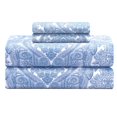 thumbnail image 1 of Feather and Stitch New York 4-Piece 300 Thread Count Blue Paisley 100% Cotton Percale Sheet Set, King, 1 of 4