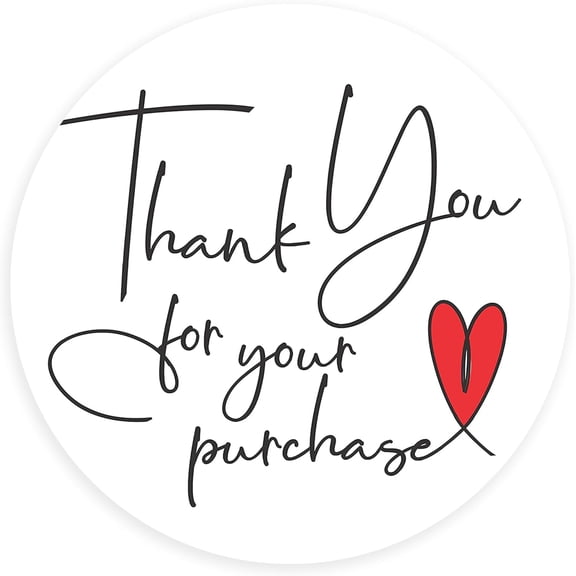 300 Thank You for Your Purchase Sticker Labels | White Background with Red Heart Design | 2" Inch Round | Highly Recommended for Small Business Owners