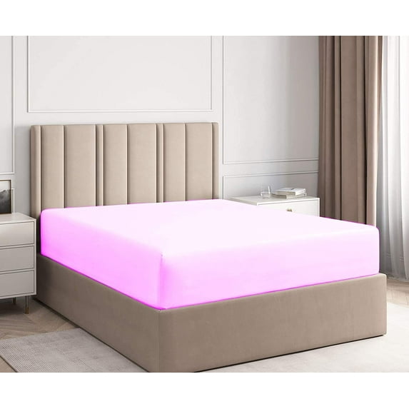 300 Thread Count - 1 Piece Fitted Sheet Full Size 22" Inch Deep Pocket, Extra Soft & Snug Fit 100% Cotton Hotel - Quality Fully Elasticized Mattress Covers (Pink Solid)