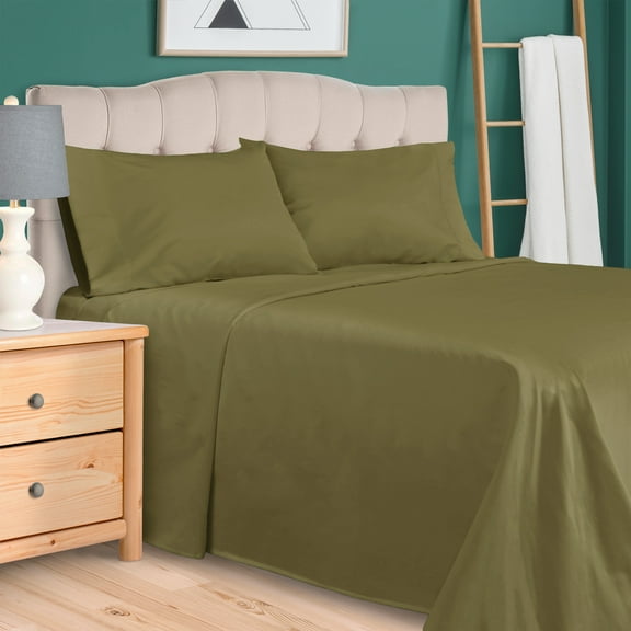 300 Thread Count 100% Cotton Deep Pocket Solid Bedding Sheet Set, Twin, Sage - Blue Nile Mills
