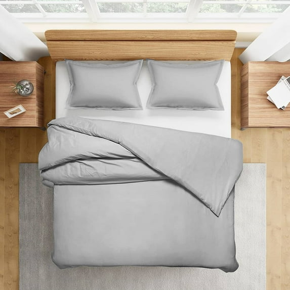 300 Thread-Count 100% Egyptian Cotton 3 Piece Duvet Cover and Pillow Shams, Premium Hotel Comforter Quilt Cover Sateen Weave with Zipper Closure, Corner-Ties - Full, Light Grey