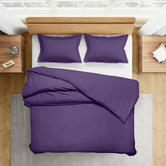 300 Thread-Count 100% Egyptian Cotton 3 Piece Duvet Cover and Pillow Shams, Premium Hotel Comforter Quilt Cover Sateen Weave with Zipper Closure, Corner-Ties - Twin-XL, Plum