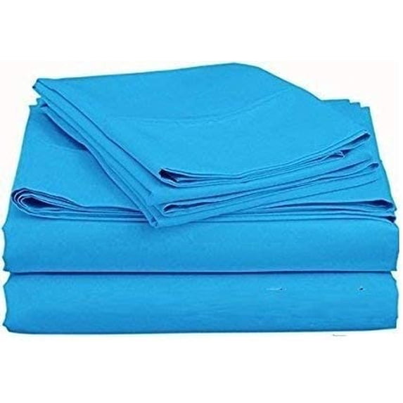 300 Thread Count 100% Egyptian Cotton 3-Piece Fitted Sheet ( 1 Fitted Sheet + 2 Pillow Covers) 18 Inches Deep Pocket Size Olympic-Queen Color Turquise Blue Solid