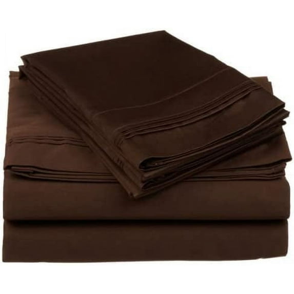300 Thread Count 100% Egyptian Cotton 3-Piece Fitted Sheet ( 1 Fitted Sheet + 2 Pillow Covers) 30 Inches Deep Pocket Size California-King Color Chocolate Solid