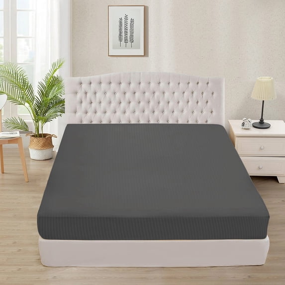 300 Thread Count 100% Egyptian Cotton 3-Piece Fitted Sheet ( 1 Fitted Sheet + 2 Pillow Covers) 24 Inches Deep Pocket Size Twin Color Grey Stripe