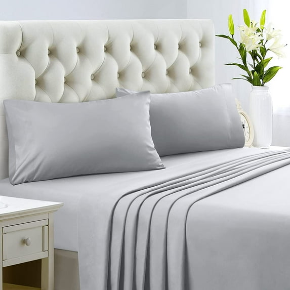 300 Thread Count 100% Egyptian Cotton 3-Piece Flat Sheet (1 Flat + 2 Pillow Covers) Size Twin Color Silver Grey Solid