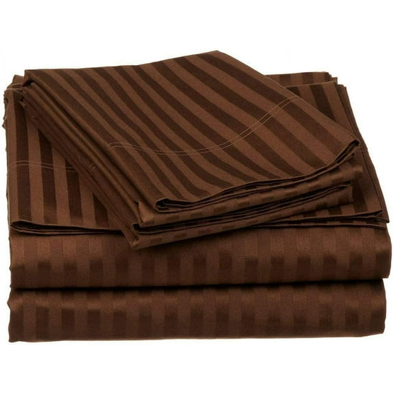 300 Thread Count 100% Egyptian Cotton 3-Piece Flat Sheet (1 Flat Sheet + 2 Pillow Covers) Size Olympic-Queen Color Chocolate Stripe