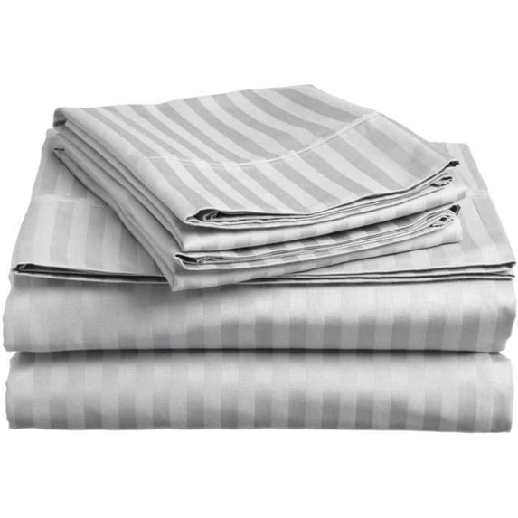 300 Thread Count 100% Egyptian Cotton 3-Piece Flat Sheet (1 Flat Sheet + 2 Pillow Covers) Size Queen Color Silver Grey Stripe