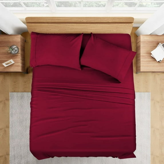 300 Thread Count 100% Egyptian Cotton 4-Piece Bed Sheet Set (1 Flat, 1 Fitted Sheet, 2 Pillow Covers) 18 Inches Deep Pocket Size King Color Burgundy Solid