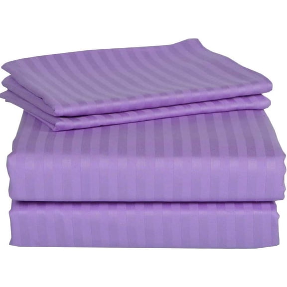 300 Thread Count 100% Egyptian Cotton 4-Piece Bed Sheet Set (1 Flat, 1 Fitted Sheet, 2 Pillow Covers) 21 Inches Deep Pocket Size King Color Lavender Stripe