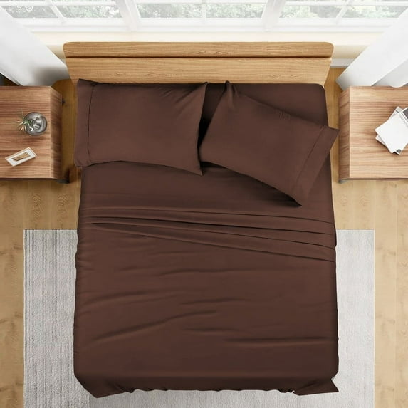 300 Thread Count 100% Egyptian Cotton 4-Piece Bed Sheet Set (1 Flat, 1 Fitted Sheet, 2 Pillow Covers) 21 Inches Deep Pocket Size Twin Color Chocolate Solid