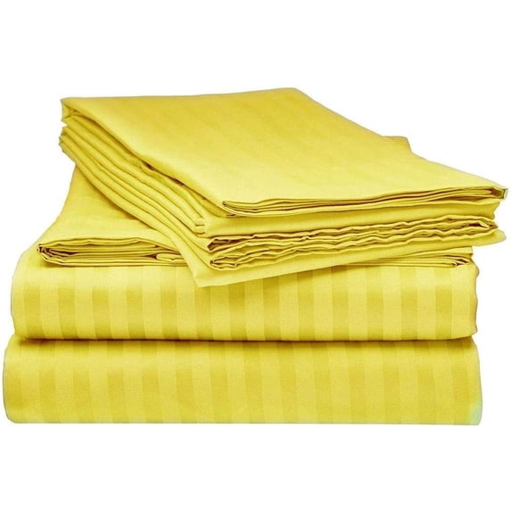 300 Thread Count 100% Egyptian Cotton 4-Piece Bed Sheet Set (1 Flat, 1 Fitted Sheet, 2 Pillow Covers) 24 Inches Deep Pocket Size Full Color Yellow Stripe
