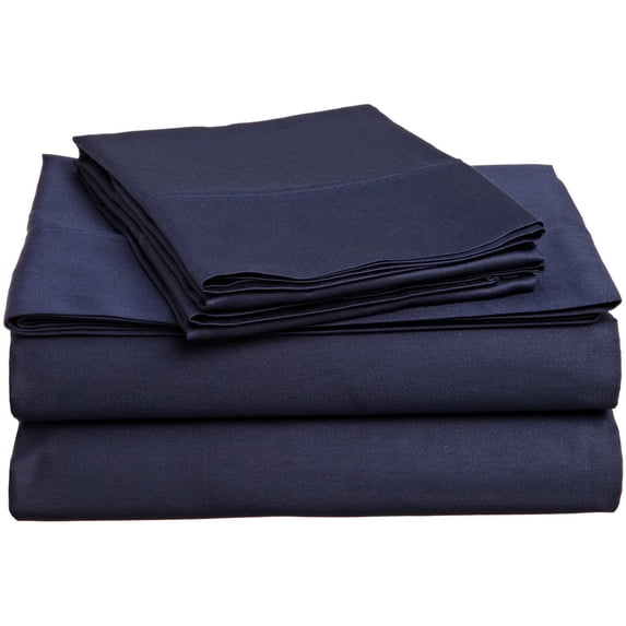 300 Thread Count 100% Egyptian Cotton Deep Pocket Solid Bedding Sheets & Pillowcases, 4-Piece Set by Blue Nile Mills - Queen Waterbed, Navy Blue