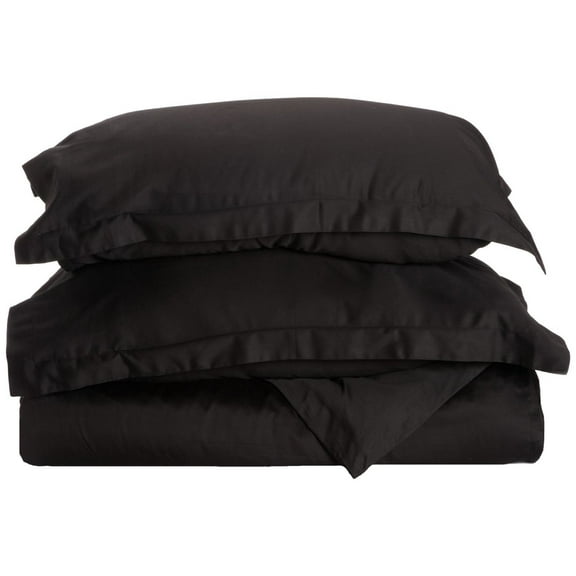 300-Thread Count 100% Egyptian Cotton Lightweight Solid Duvet Cover Set Black / Twin