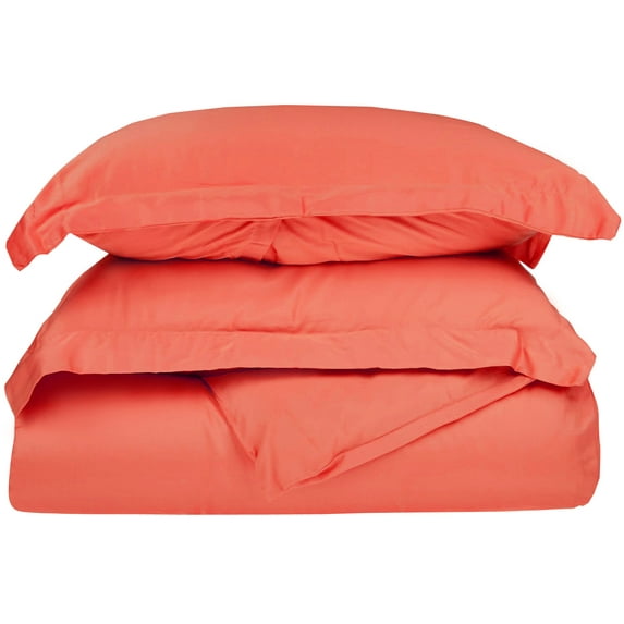 300-Thread Count 100% Egyptian Cotton Lightweight Solid Duvet Cover Set Coral / Twin