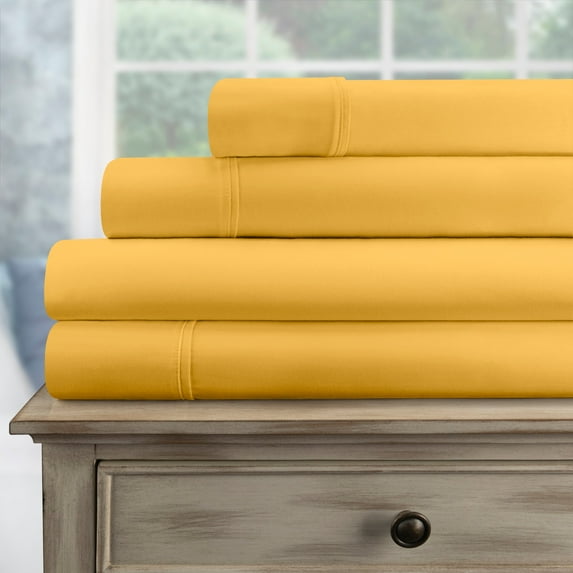 300-Thread Count 100% Egyptian Cotton Lightweight Solid Sheet Set with Deep Pockets Gold / King