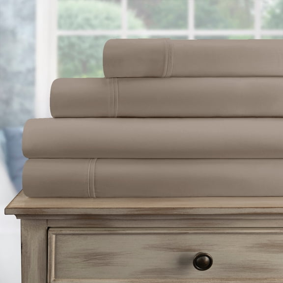 300-Thread Count 100% Egyptian Cotton Lightweight Solid Sheet Set with Deep Pockets Grey / Twin XL