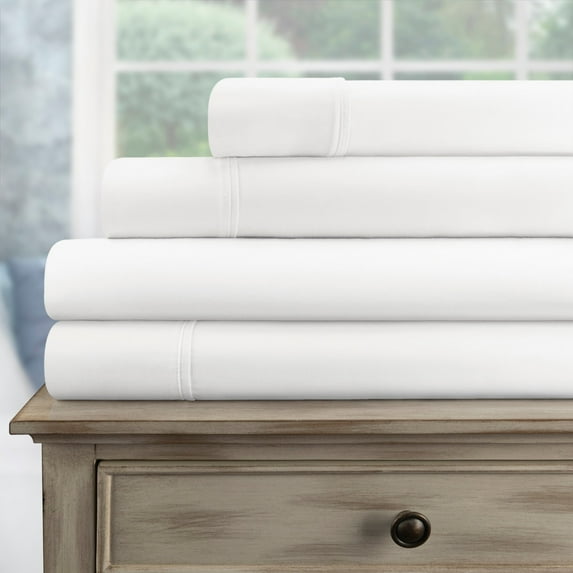 300-Thread Count 100% Egyptian Cotton Lightweight Solid Sheet Set with Deep Pockets White / King