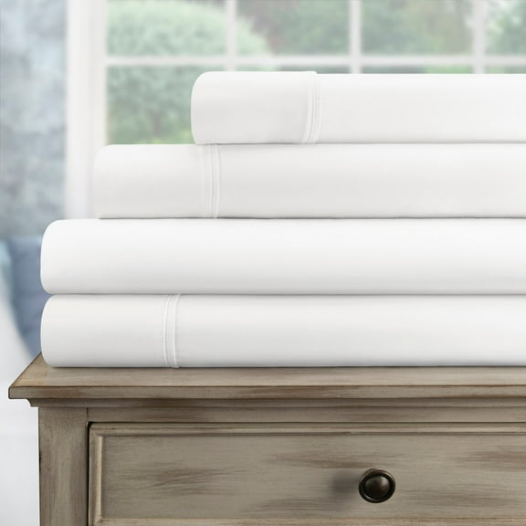 300-Thread Count 100% Egyptian Cotton Lightweight Solid Sheet Set with Deep Pockets White / Twin
