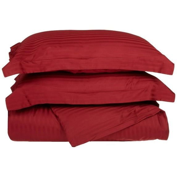 300-Thread Count 100% Egyptian Cotton Lightweight Stripes Duvet Cover Set Burgundy / Full/Queen