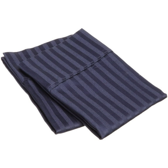 300-Thread Count 100% Egyptian Cotton Lightweight Stripes Pillowcase Set Navy Blue / King