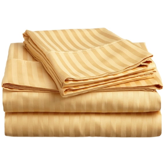 300-Thread Count 100% Egyptian Cotton Lightweight Stripes Sheet Set with Deep Pockets Gold / Full