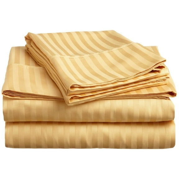 300-Thread Count 100% Egyptian Cotton Lightweight Stripes Sheet Set with Deep Pockets Gold / Twin