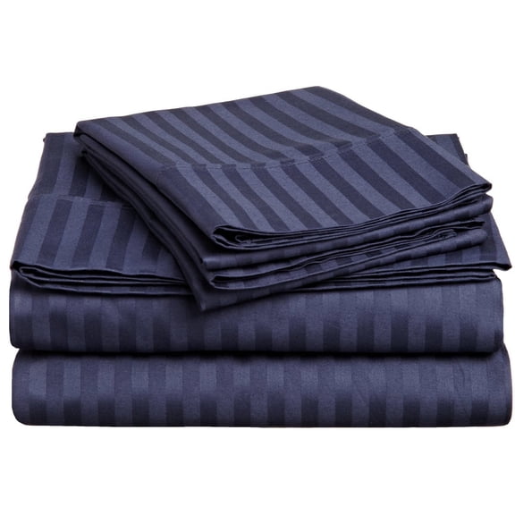 300-Thread Count 100% Egyptian Cotton Lightweight Stripes Sheet Set with Deep Pockets Navy Blue / Olympic Queen