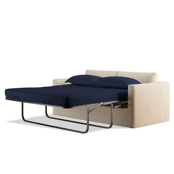 300 Thread Count 100% Egyptian Cotton Sleeper Sofa Bed Sheet Set Stripe King Size (76"x 80"x 10" ) with 4 -PCS Fitted Straps Color Navy Blue