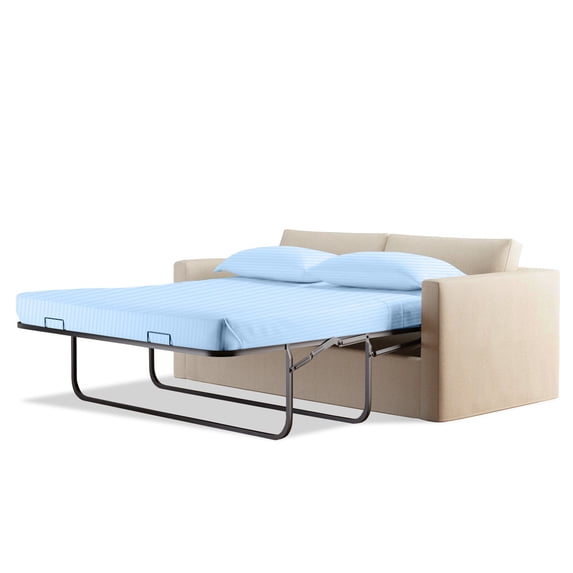 300 Thread Count 100% Egyptian Cotton Sleeper Sofa Bed Sheet Set Stripe Twin Size (36" x 72" x 10") with 4 -PCS Fitted Straps Sky Blue
