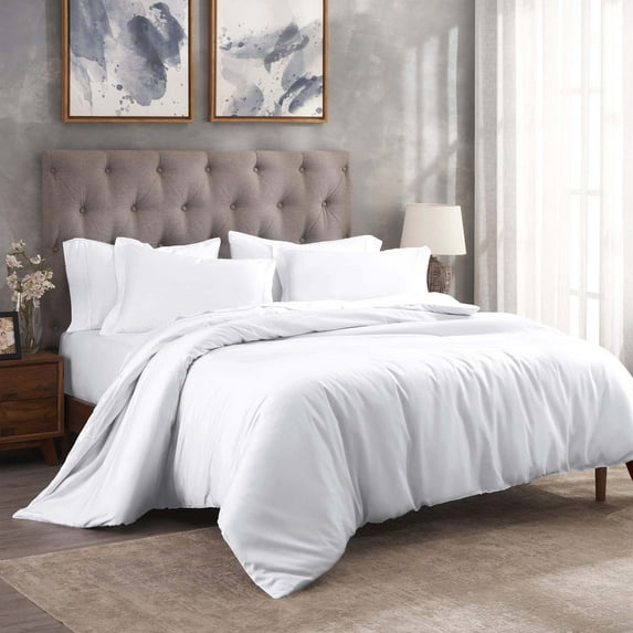 BNM 300 Thread Count Egyptian Cotton Duvet Cover Set, Full/Queen, White