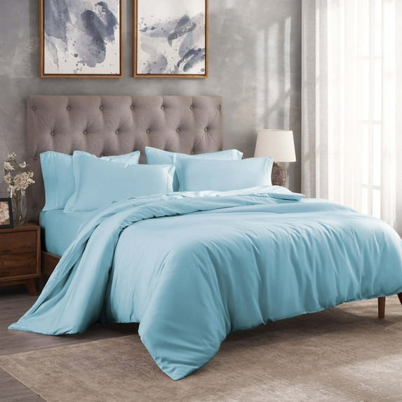 BNM 300 Thread Count Egyptian Cotton Duvet Cover Set, King/California King, Light Blue