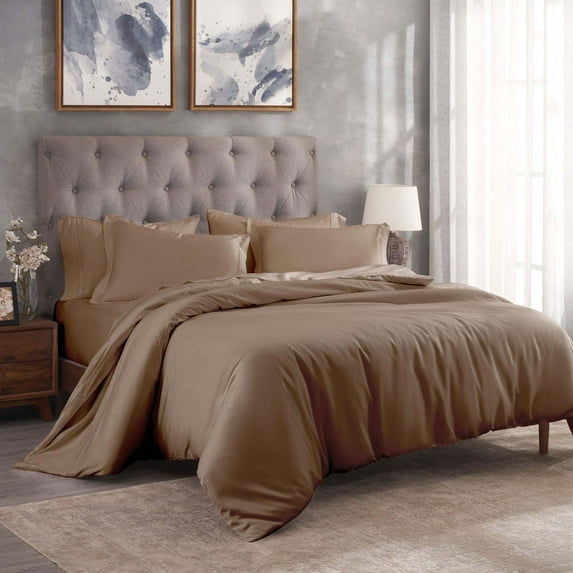 BNM 300 Thread Count Egyptian Cotton Duvet Cover Set, King/California King, Taupe