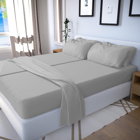 300 Thread Count 25" EXTRA DEEP POCKET, 100% Egyptian Cotton [Split King - 5 PC Silver]