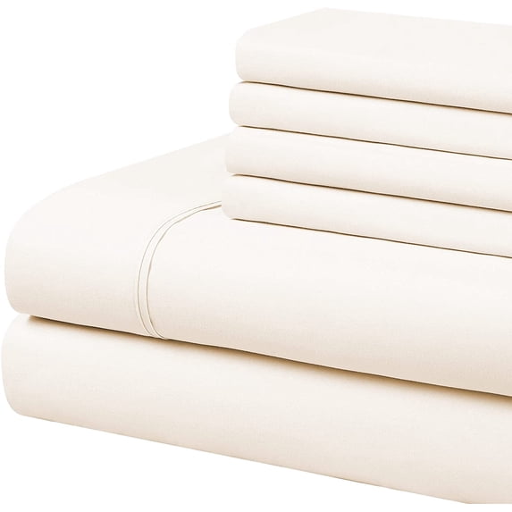 300 Thread Count - 6 Piece Sheet Set - 14" Deep Pocket - 100% Egyptian Cotton - Ivory Solid, Full XXL Size.